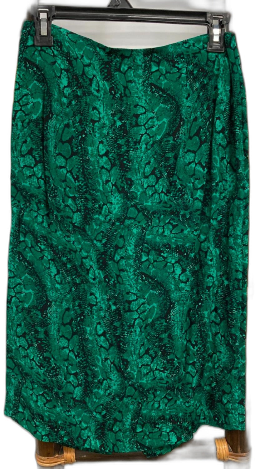 Piper Front Split Side Zip Midi Skirt Green Pattern Ladies Size 8 NEW