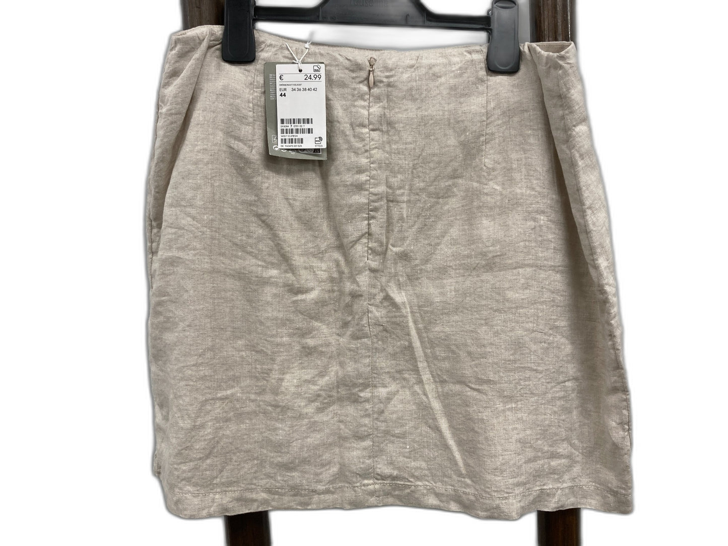 H&M Natural Linen Elastic Waist Midi Skirt Beige Ladies Size Eu44 NEW