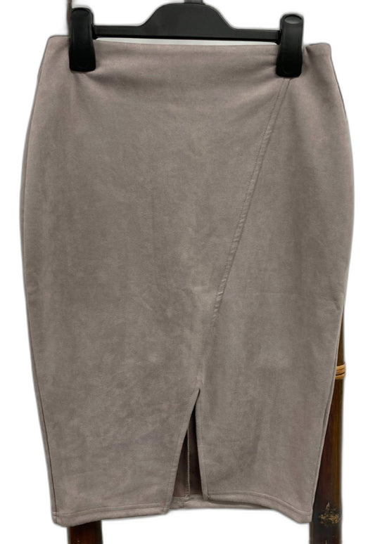 Ally Asymmetric Suede-Feel Side Zip Skirt Grey Ladies Size 10 NEW