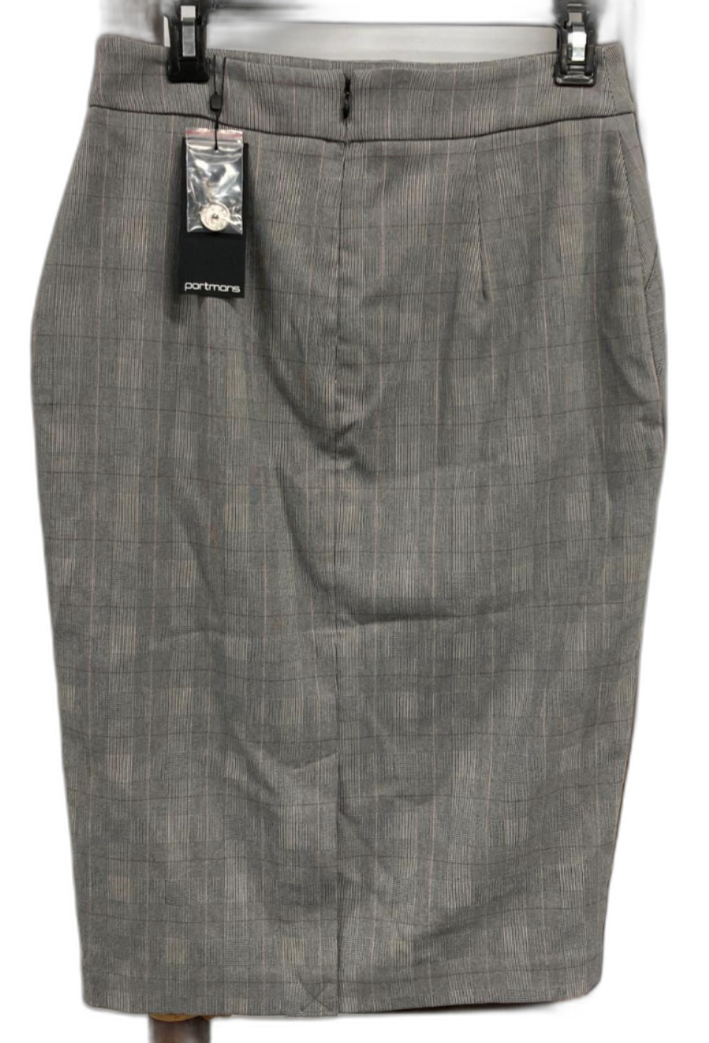 Portmans A6 Check Lined A-Line Mid Length Grey Skirt Ladies Size 10 NEW